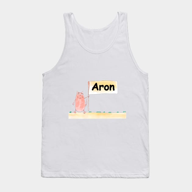 Aron name. Personalized gift for birthday your friend. Cat character holding a banner Tank Top by grafinya